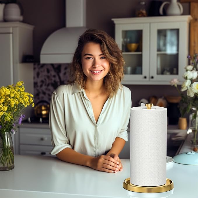 Paper Towel Holder Countertop, Gold Kitchen Accessories Decor, Stainless Steel, Weighted Base, Gold, Paper Towel Roll Holder Stand with Ratchet Mechanism for Kitchen Bathroom Farmhouse Essentials - Image 7