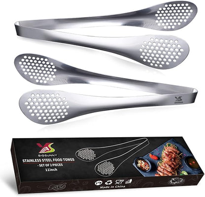 MSY BIGSUNNY 11Inch Kitchen Cooking Food Tongs Stainless Steel Buffet Tongs (silver, 2 pack) - Image 5