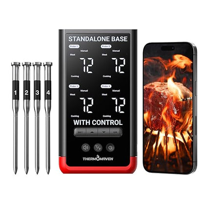 ThermoMaven Smart Bluetooth Wireless Meat Thermometer: Standalone Base, WiFi Unlimited Range, 6 Sensors with NIST Certified Accuracy, 4 Probes for Kitchen, BBQ, Grill, Oven, Smoker, Rotisserie by ThermoMaven