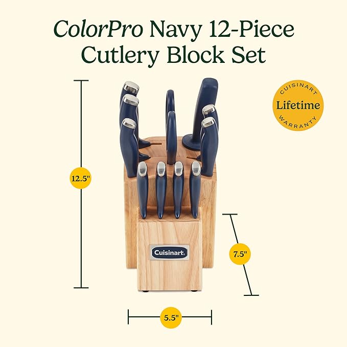 Cuisinart C77SSN-12P Color Pro Collection 12 Piece Knife Block Set, Navy - Image 6