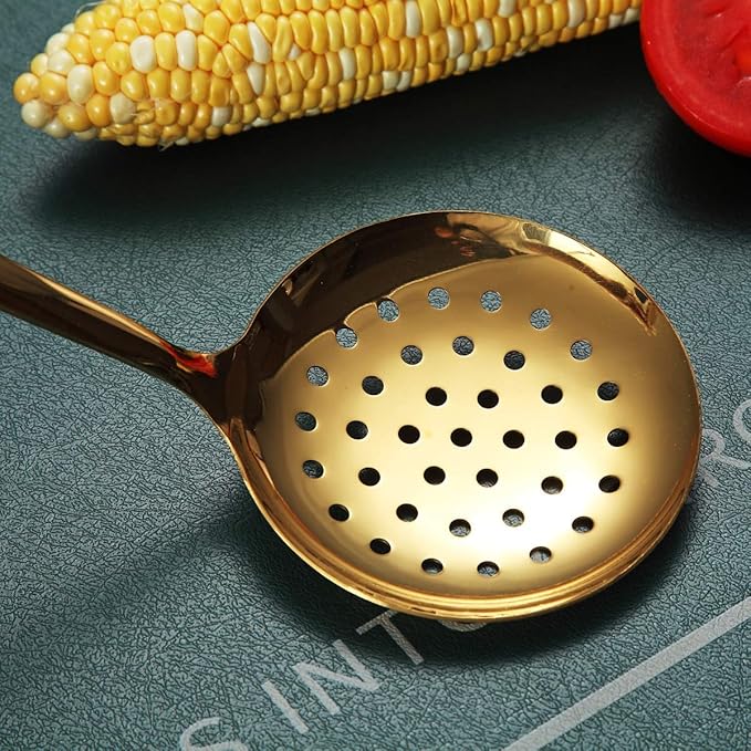 Gold Skimmer, Berglander Metal Strainer With Titanium Gold Plating, Kitchen Cooking Skimmers For Non-Stick Cookware, Dishwasher Safe, Easy to Clean - Image 5