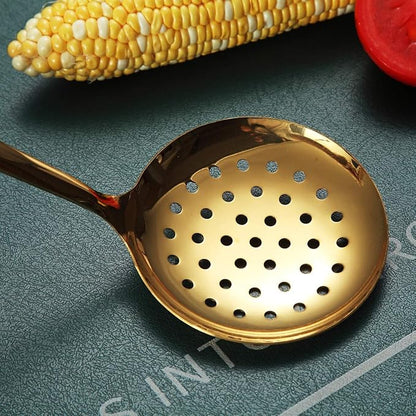 Gold Skimmer, Berglander Metal Strainer With Titanium Gold Plating, Kitchen Cooking Skimmers For Non-Stick Cookware, Dishwasher Safe, Easy to Clean - Image 5