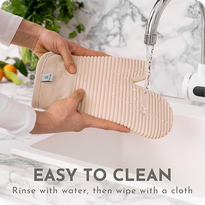 Extra Long Silicone Oven Mitts and Pot Holders Sets | Heat Resistant 500°F BPA-Free Food Grade Silicone Hot Pads & Kitchen Mittens | 4-Piece Set of Oven Gloves & Potholders for Kitchens. - Image 5