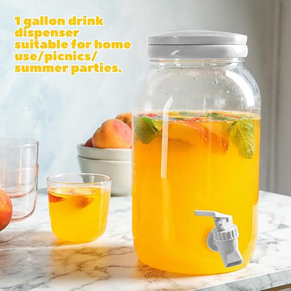 Tanlade 2 Pcs Plastic Drink Dispenser with Stand Beverage Dispenser with Sturdy Metal Base Juice Dispensers for Parties Lemonade Jar with Spigot for Weddings Countertop Water Tea, Each 1 Gallon
