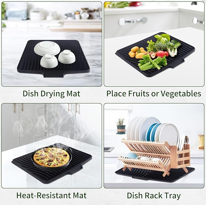 Silicone Dish Drying Mat 16x13,Food-Grade Silicone,Easy Clean Pad for Countertop Protection,Heat Resistant,Easy Clean,Non-Slip Drain Pad with Built-in Drain,Multi-Functional Use,Black - Image 7