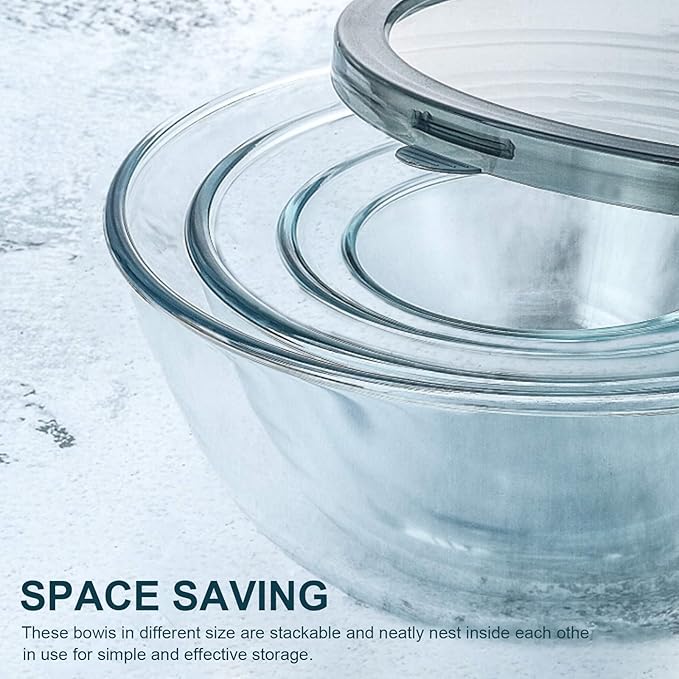 M MCIRCO Glass Mixing Bowls with Lids, 4 Packs Glass Bowl Set, Nesting Bowls for Meal Prep, Food Storage, Bowls For Cooking, Baking, BPA-Free, 0.8/1.7/2.9/4.8 Qt - Image 4