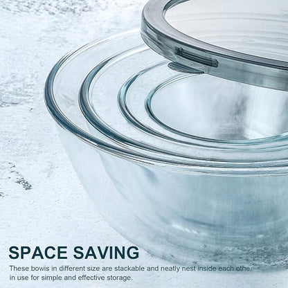 M MCIRCO Glass Mixing Bowls with Lids, 4 Packs Glass Bowl Set, Nesting Bowls for Meal Prep, Food Storage, Bowls For Cooking, Baking, BPA-Free, 0.8/1.7/2.9/4.8 Qt - Image 4