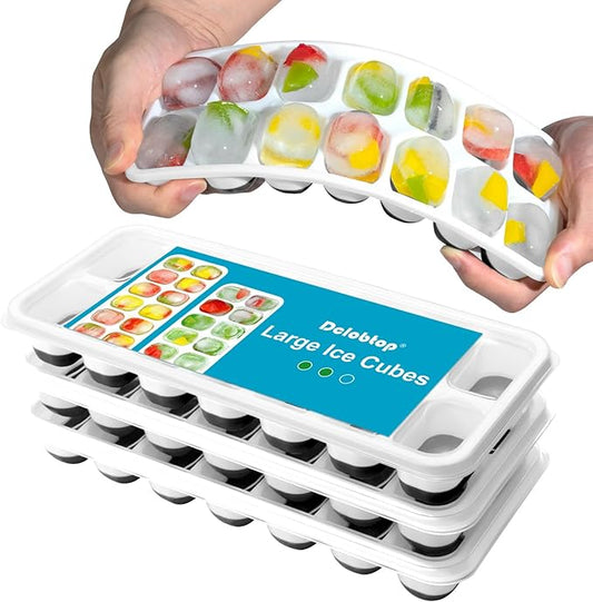 DclobTop Ice Cube Trays for Freezer - 3 Pack 42 Ice Cubes, Easy to Release Plastic Silicone Trays with Spill-Resistant Lids, Reusable Stackable Tray for Cocktails, Drinks and Coffee, BPA-Free,Black by DclobTop