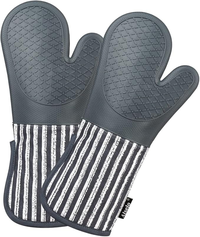 Alselo Silicone Oven Mitts Heat Resistant 932℉ with Waterproof & Non-Slip Kitchen Mittens, Set of 2 Extra Long Oven Gloves with Soft Cotton Terry Lining for Baking Cooking Barbecue by Alselo-Enjoyahealthylife