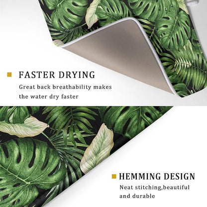 Giwawa Tropical Palm Leaf Dish Drying Mat for Kitchen Countertop, 18"x24" Summer Green Monstera Dish Drainer Mats, Hawaiian Banana Leaves Fast Dry Microfiber Large Dish Drying Pad Decoration