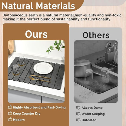 Large Stone Dish Drying Mat for Kitchen Counter, Quick Dry Stone Dishes Mats,Foldable Water Absorbing Diatomaceous Earth Drying Organizer Pad for Plate Rack Bottles Utensils(Dark Gray 24"×16" & 8"x4") - Image 7