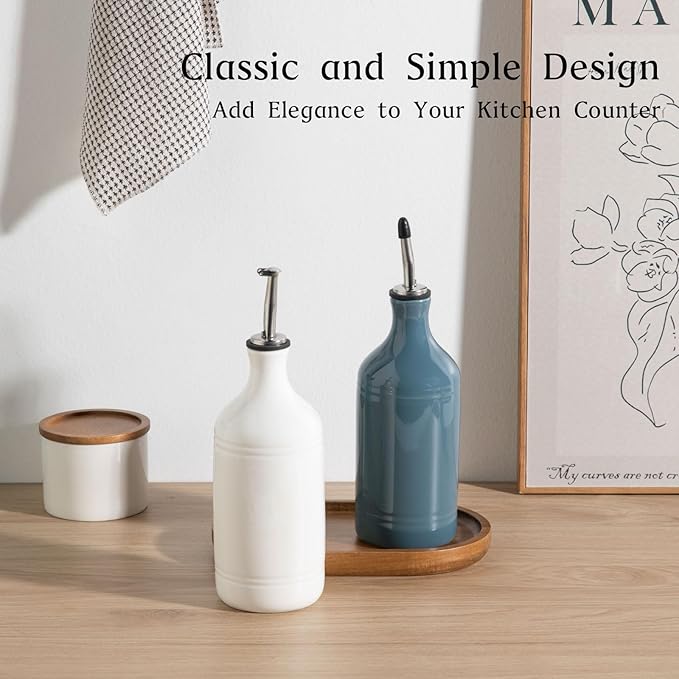 Sweejar Ceramic Olive Oil Dispenser Bottle Set, Opaque Oil Cruet Protects to Reduce Oxidation, Suitable For Storage Of Vinegar, Soy Sauce & Other Liquids,Pack of 2,15.5 Fl Oz（White Fogblue） - Image 2