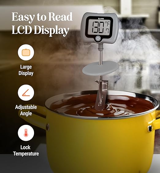 Digital Candy Thermometer with Pot Clip, 10" Long Stainless Steel Probe, Instant Read Kitchen Thermometer for Cooking, Baking, and Candy Making (Gray) - Image 5