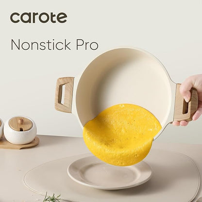 CAROTE Nonstick Stock Pot with Lid Soup Pot, 4 Quart with Lid, Casserole Super Easy to Clean Non Stick Cooking Pot Cookware PFOA Free, White Granite - Image 3