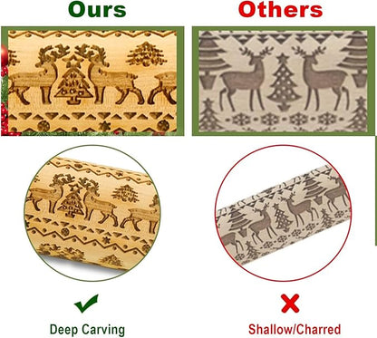 Stocking Stuffers Gifts for Women, Wooden Embossed Rolling Pin for Baking, Deep Engraved Embossing Rolling Pins with Christmas Elk Deer Pattern Designs for Baking Cookies Stamps Roller, DIY Tools - Image 8