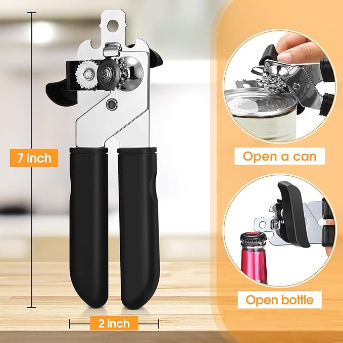 Gisafai 8 Pcs Can Opener, 3-in-1 Multifunctional Manual Can Openers, Stainless Steel Heavy Duty Handheld Openers with Safety Edge Labor Saving Handle for Kitchen Restaurant - Image 2