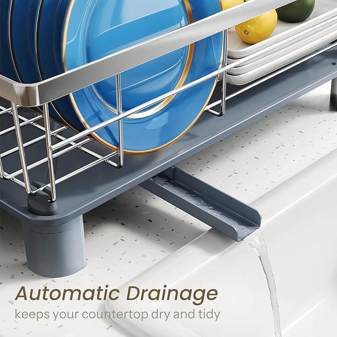 SNTD Dish Drying Rack - Small Dish Rack for Kitchen Counter, Stainless Steel Dish Drainer with Utensil Holder and Drainboard, 11" W x 15" L (Silver) - Image 4