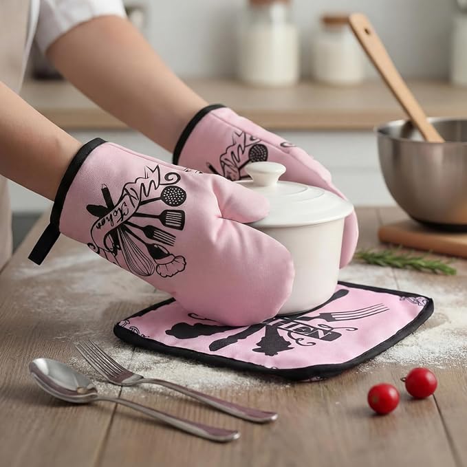 Leinuosen 8 Pcs Kitchen Towels and Oven Mitts Sets Pot Holders Dishcloths Set Kitchen Decorative Accessories Absorbent Potholders Heat Resistant for Chef Baking Cooking - Image 4