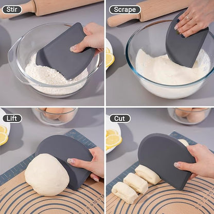 Silicone Dough Scraper with Stainless Steel Sheet, Curved Edge Flexible Bowl Scraper for Baking, Food Grade Silicone Bench Scraper for Sourdough Bread Proofing Basket, 5.98"×4.3", Dark Gray, SAPID - Image 5