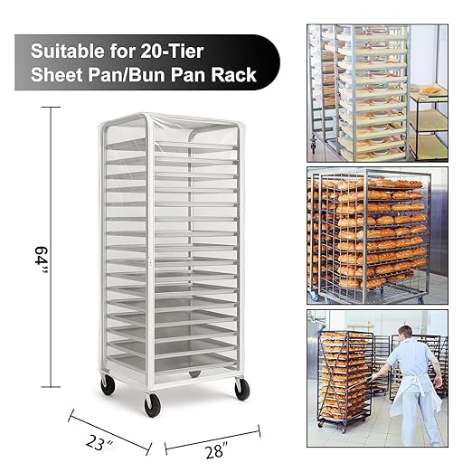 Bun Rack Cover – Transparent PVC with 4 Sided Zippers – Universal 20 Tier Sheet Pan & Speed Rack Cover – Heavy Duty, Waterproof & Dustproof Bread Rack Cover Bakery Rack Cover - Image 3