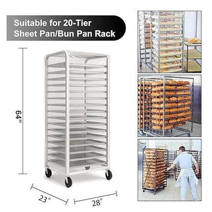Bun Rack Cover – Transparent PVC with 4 Sided Zippers – Universal 20 Tier Sheet Pan & Speed Rack Cover – Heavy Duty, Waterproof & Dustproof Bread Rack Cover Bakery Rack Cover - Image 3