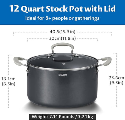 12 Quart Nonstick Stock Pot with Lid, BEZIA Ceramic Big Soup Pot for Holiday Feasts, Cooking Pot with Stay-Cool Silicone Handle, Easy Cleanup, Perfect for Large Gatherings, Gift Giving & Batch Cooking - Image 7