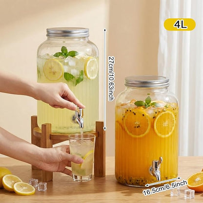 SiliFine 2 Pieces 1 Gallon Plastic Beverage Dispenser with Spigot Striped Clear Large Drink Beverage Dispenser Summer Fridge Water Container with Tap for Party Iced Tea, Sangria, Lemonade (Silver)