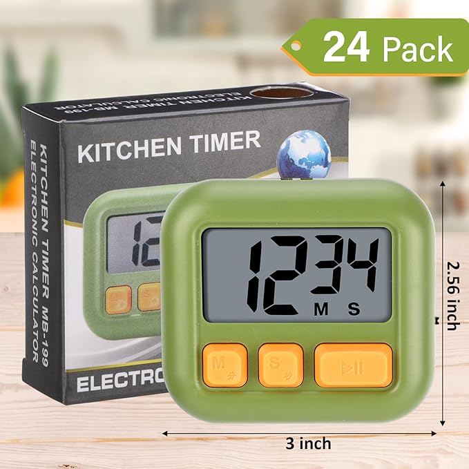Weewooday 24 Pcs Digital Kitchen Timer Magnetic Timer Bulk On/Off Switch Minute Second Count up Countdown Loud Alarm for Exercise Cook Baking (Candy Green,Eggshell Yellow) - Image 2