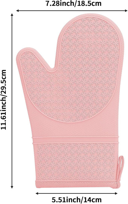 Hovico Silicone Oven Mitts, Heat Resistant 500F Kitchen Mitts 2PCS, 11.6" BPA-Free Soft Baking Gloves, Non-Slip Grip Oven Gloves with Soft Cotton Lining for Kitchen Cooking Baking BBQ - Pink - Image 2