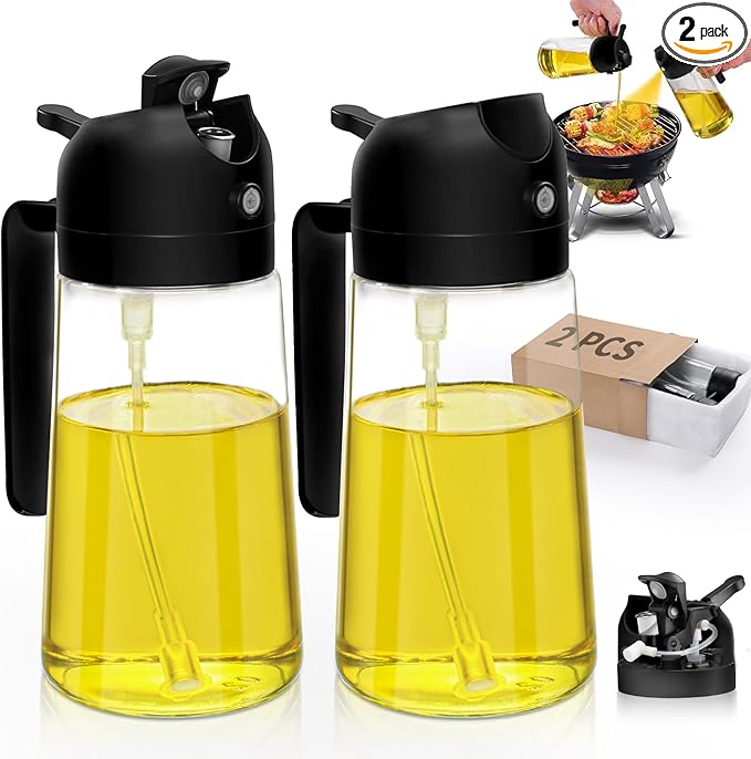 Kitchen Gadgets Oil Sprayer for Cooking 2pcs,Oil Dispenser for Kitchen,2 in 1 Oil Dispenser and Oil Sprayer,16oz Olive Oil Dispenser Bottle for Air Fryer,Salad, Grill (Black Kitchen Accessories) by DWTSDANWEITESI