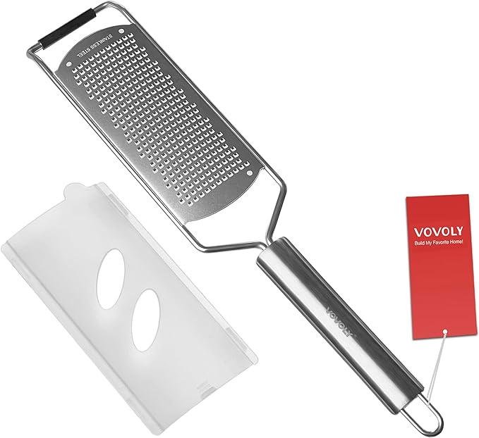 Professional Zester Grater Fine for Hard Cheese, Citrus Fruits, Garlic, Chili, Cinnamon and Nutmeg, Kitchen grater with Razor-Sharp Stainless Steel Blade (Fine) by VOVOLY