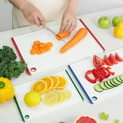 Kikcoin Plastic Cutting Boards for Kitchen, 3-Piece Large Cutting Board Set Dishwasher Safe Chopping Boards with Non-slip Feet and Juice Grooves, Multicolor - Image 4