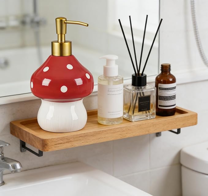 RQYIXI 17 Oz Mushroom Ceramic Soap Dispenser with ABS Pump,Refillable Liquid Bathroom soap Dispenser for Lotion,Body Wash,Cute Kitchen Soap Dispenser for Dish Soap,Hand Soap
