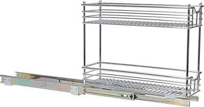 Household Essentials Glidez Multipurpose Chrome-Plated Steel Pull-Out/Slide-Out Storage Organizer for Under Cabinet Use - 2-Tier Design - Fits Standard Size Cabinet or Shelf, Chrome