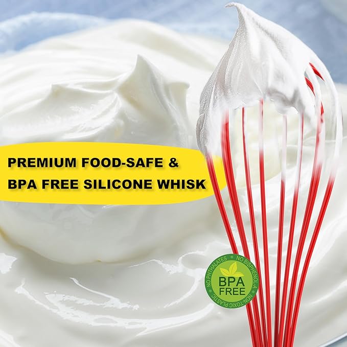 NileHome Silicone Whisk Set 8" 10" 12", 3 Pack Kitchen Whisk Kitchen Wisk Wire Whisks for Cooking, Whisking, Blending, Beating, Stirring-Red - Image 5