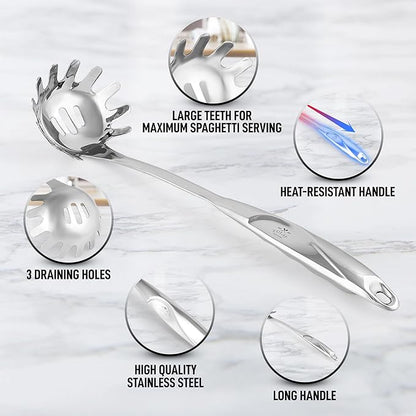 Zulay Kitchen Stainless Steel Spaghetti Spoon - 12” Pasta Spoon with Teeth & Draining Holes - Rust-Resistant Pasta Fork for Noodles & Pasta - Dishwasher Safe Utensil for Everyday Use - Image 7