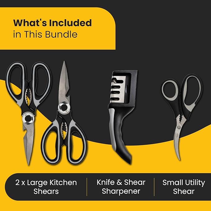Heavy Duty Kitchen Shears With Sharpener - Lifetime Replacement Warranty* - Multipurpose Stainless Steel Scissors for Food - Sharp Food-Grade Kitchen Scissor for Meat, Seafood, Poultry - 4 Piece Set - Image 2