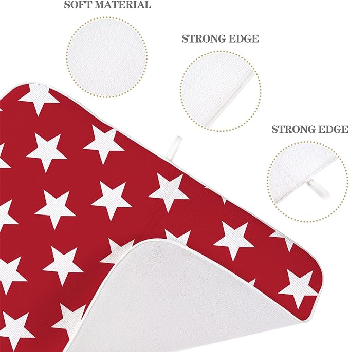 4th of July Dish Drying Mat 18 x 24 inch Independence Day Red Stars Decorative Drying Mats Microfiber Absorbent Holiday Patriotic Dish Washable Draining Mat for Kitchen Counter Decor