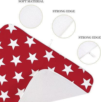 4th of July Dish Drying Mat 18 x 24 inch Independence Day Red Stars Decorative Drying Mats Microfiber Absorbent Holiday Patriotic Dish Washable Draining Mat for Kitchen Counter Decor