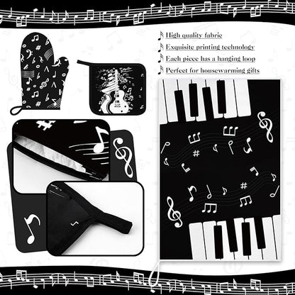 Leinuosen 8 Pcs Music Note Kitchen Decor Accessories Set Farmhouse Towels Oven Mitts Pot Holders Dishcloths Set Kitchen Decorative Absorbent Potholders for Chef Baking Cooking - Image 5