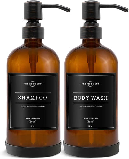 Vine Creations Amber Glass Soap Dispenser, 2 Pack Kitchen Soap Dispenser Set with Stainless Steel Pump, 16 oz Dish Soap and Hand Soap Dispensers for Bathroom with Waterproof Labels - Image 7