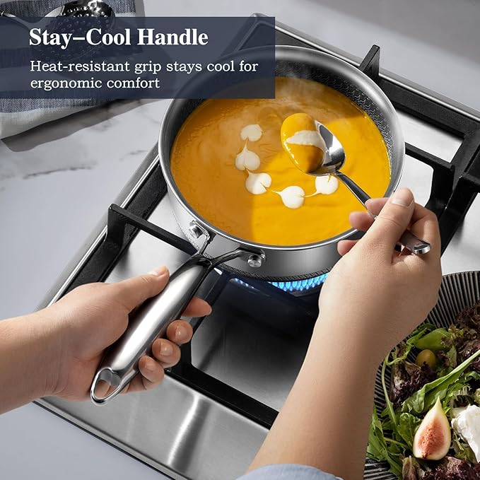 Hybrid Nonstick Pot Set,Stainless steel pot,1.5QT sauce pan,2 and 5 QT Stock Pot with Glass Lid,Dishwasher Safe,Oven Safe,Compatible for All Cooktops. - Image 4