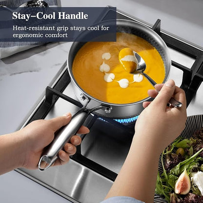 Hybrid Nonstick Pot Set,Stainless steel pot,1.5QT sauce pan,2 and 5 QT Stock Pot with Glass Lid,Dishwasher Safe,Oven Safe,Compatible for All Cooktops. - Image 4