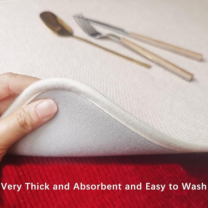 Dish Drying Mats for Kitchen Counter, 2 Pack Dish Drying Pads Dish Rack Mat Drying Pink Kitchen Mat (Beige-2) - Image 3