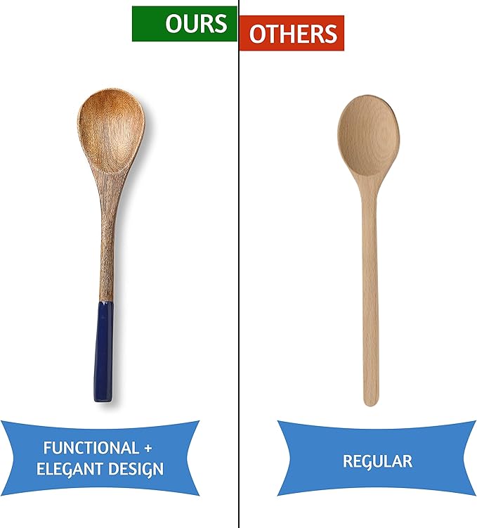 Folkulture Wooden Spoons for Cooking | 12" Premium Acacia Wooden Utensil Set of 5 - Smooth Finish, Soft Comfort Cooking Utensils Set for Kitchen, Gifts | Non Stick Wooden Cooking Utensils Set of 5
