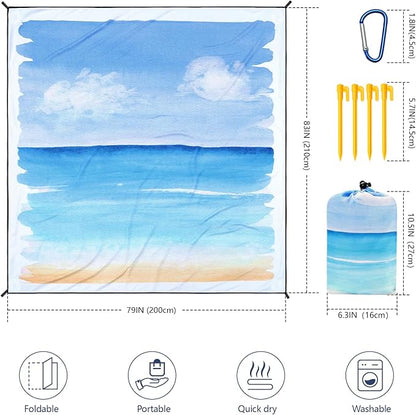 WIWIGO Beach Blanket Waterproof Sandproof Beach Mat 79" X 83"/10'x9'for 2-8 Adults Quick Drying Outdoor Picnic Mat Beach Accessories for Travel, Camping, Hiking - Image 2