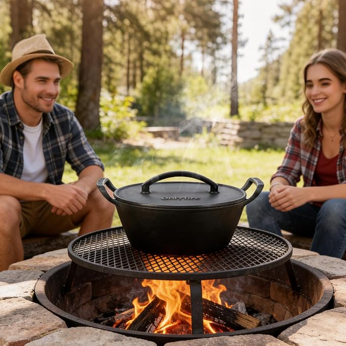 Onlyfire Cast Iron Dutch Oven, Heavy-Duty Dutch Oven Pot with Lid & Handle for Induction, Gas & Oven and Campfire, Cast Iron Skillet Cookware for Bread, Frying, Baking, 5.5 Quart