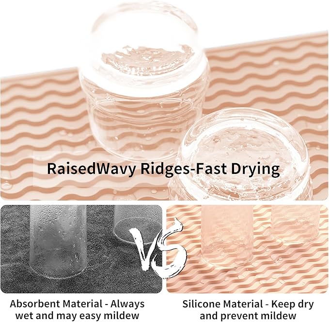 ZLR Silicone Dish Drying Mat & Heat Resistant Trivet (12" x 16") - Waterproof Counter Protector for Air Fryer, Coffee Maker - Non-Slip, BPA Free Kitchen Pad, Easy Clean Dishwasher Safe (Peach Pink) - Image 2