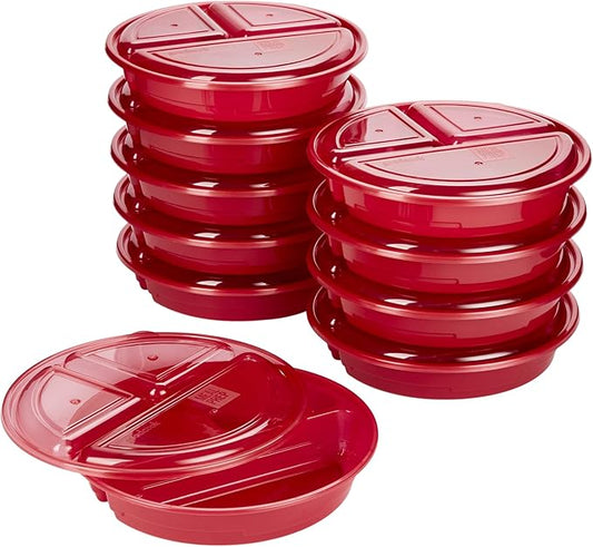 GoodCook Meal Prep Containers Set Microwave & Dishwasher-Safe Round Food Organizers with Labeled Compartments BPA-Free Food Storage Set with Snap Shut Lids Portion Control, 10-Pieces, Red
