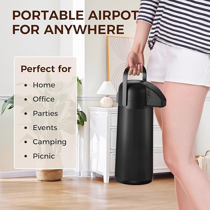 Coffee Carafe for Keeping Hot - Gezoss 102OZ / 3L Airpot Coffee Dispenser with Pump - Large Coffee Carafe for Hot Drinks Tea Liquid - Insulated Stainless Steel Hot Water Beverage for Parties,Black - Image 7